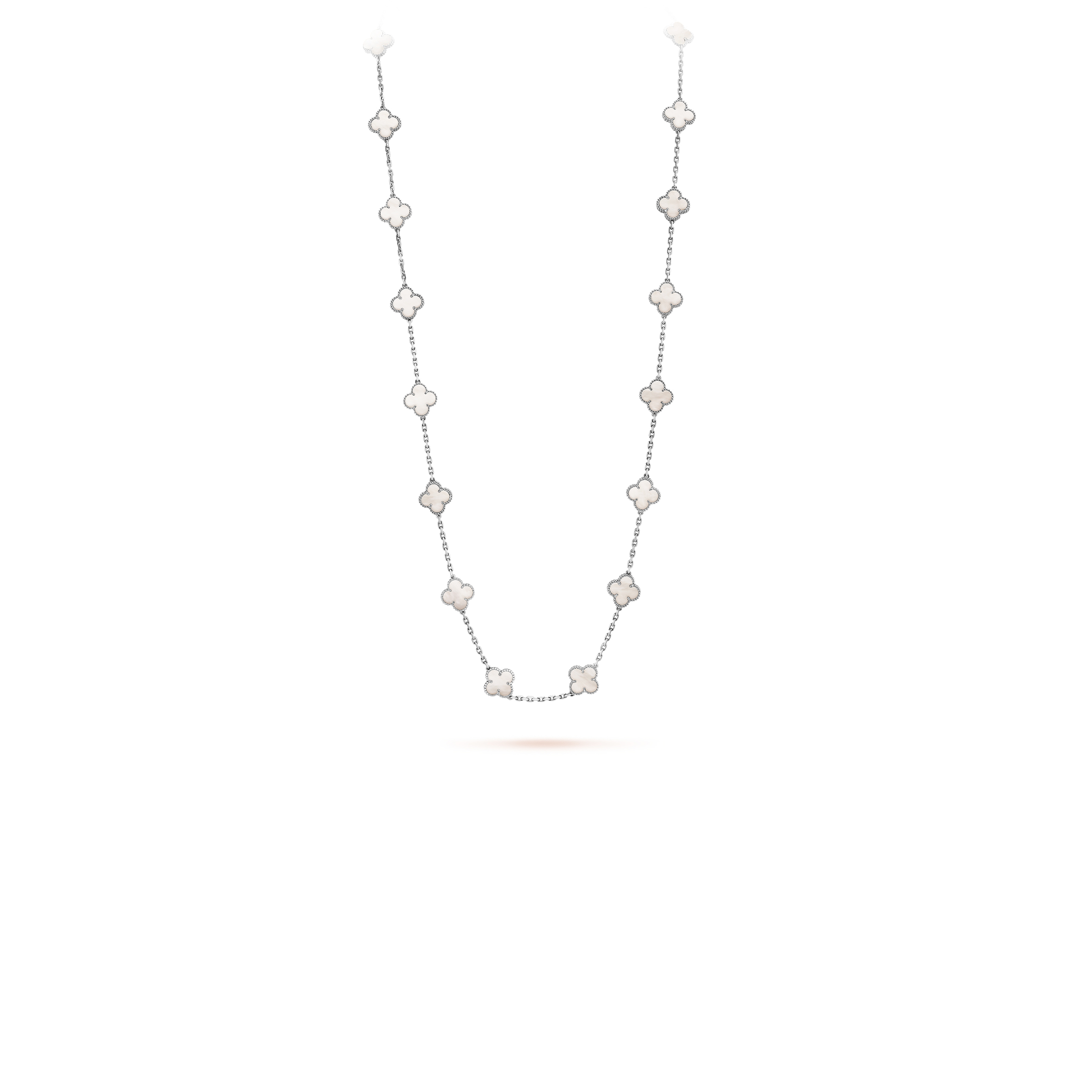 VAN CLEEF ARPELS VINTAGE ALHAMBRA LONG NECKLACE, 20 MOTIFS - WHITE GOLD, MOTHER-OF-PEARL VCARF48800 VAN CLEEF ARPELS VINTAGE ALHAMBRA LONG NECKLACE, 20 MOTIFS - WHITE GOLD, MOTHER-OF-PEARL VCARF48800